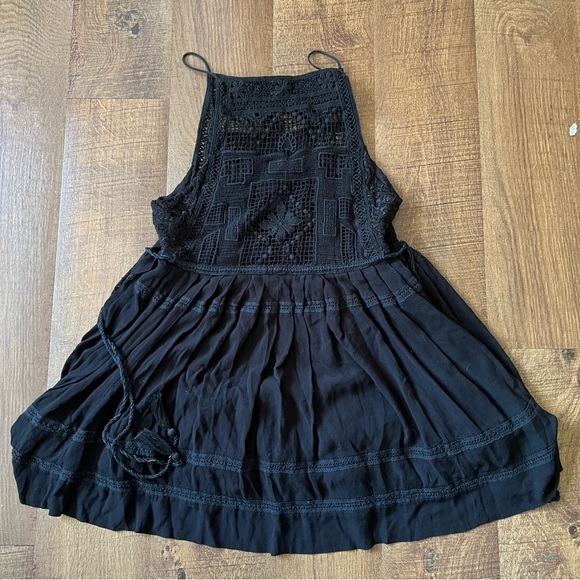 Free People Emily Crochet Illusion Black Flare Babydoll Dress Size Medium - Picture 5 of 8
